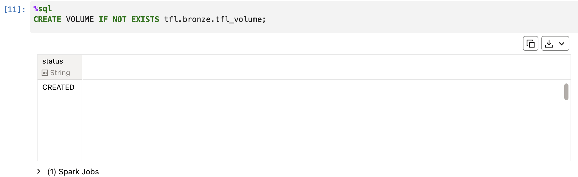 CREATE VOLUME IF NOT EXISTS tfl.bronze.tfl_volume cell, returning status CREATED