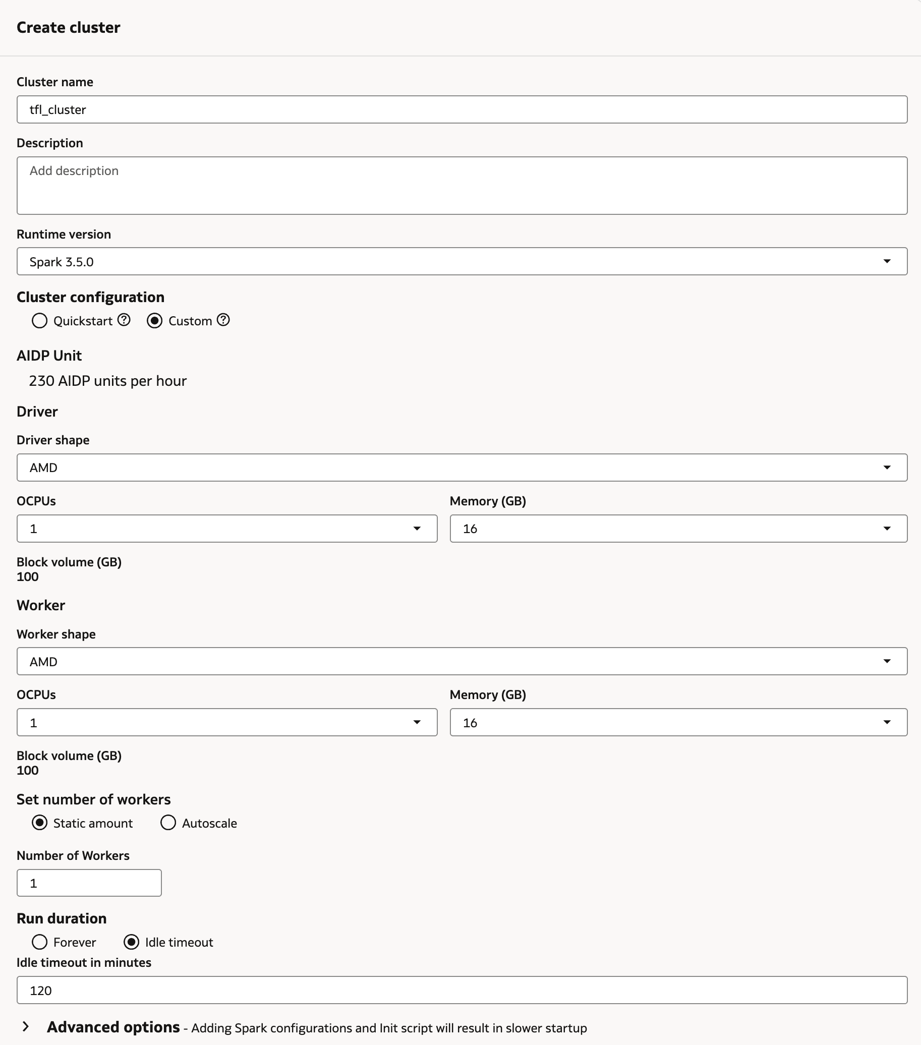 Compute list showing tfl_cluster and Default Master Catalog Compute both in Creating state