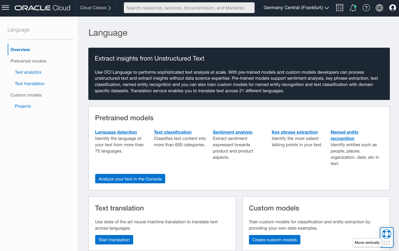 OCI Language AI services