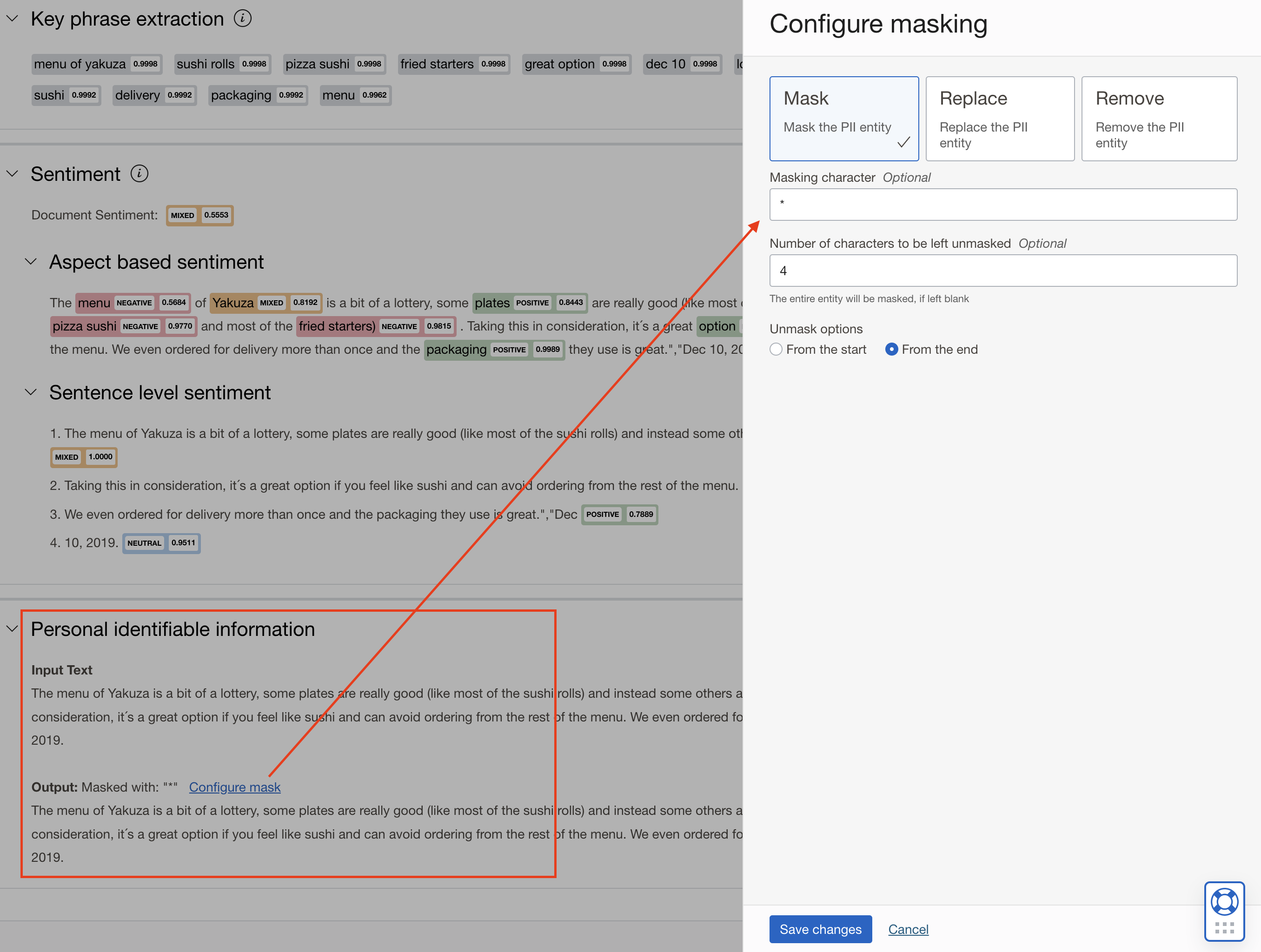 Results of text analysis