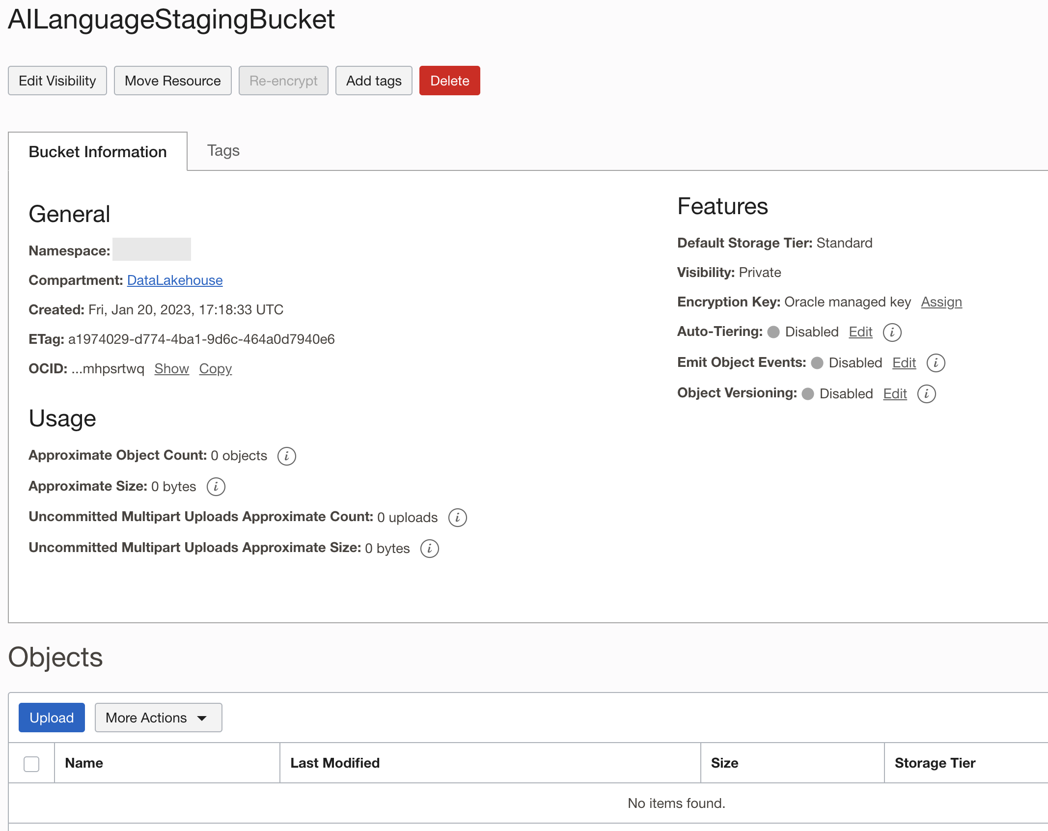 Staging bucket for AI Language Service