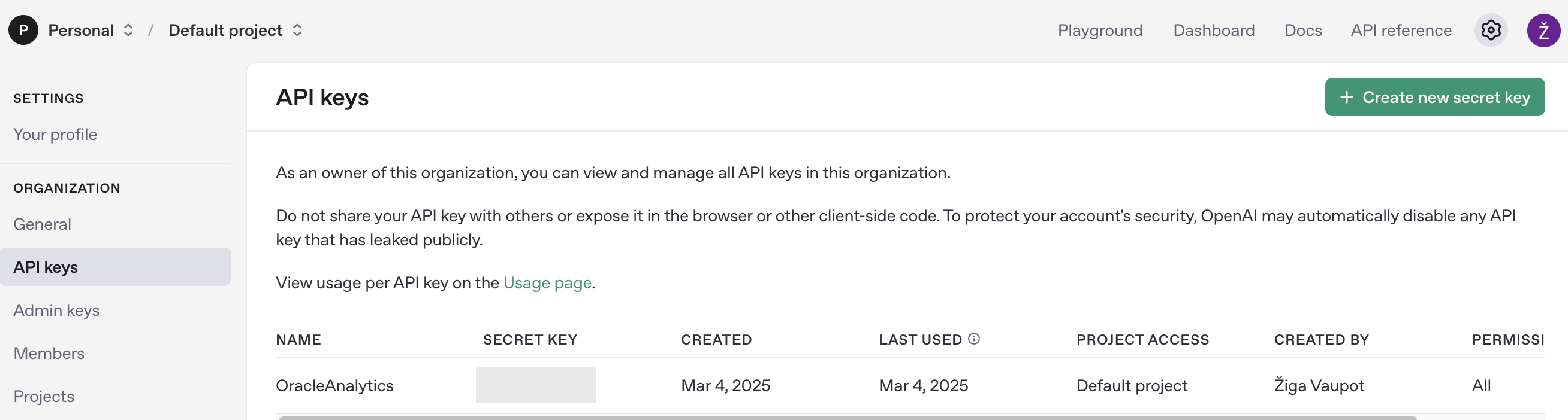 Create API Key