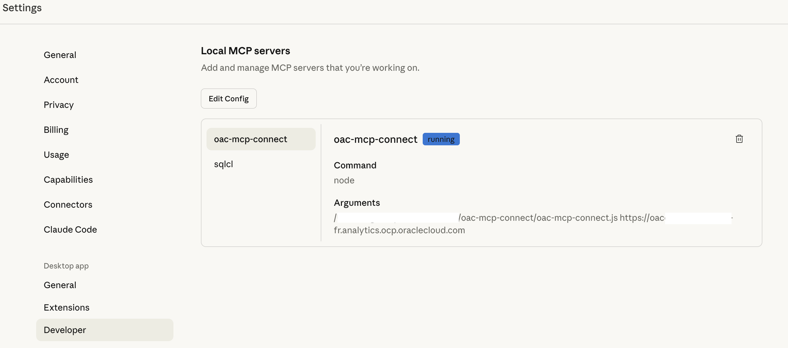 Update Developer Settings in Claude