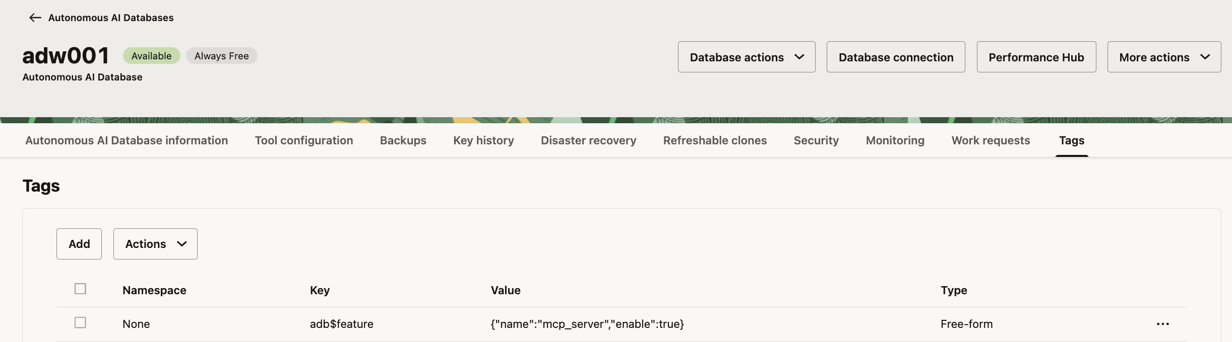 adb$feature tag enabling the MCP server