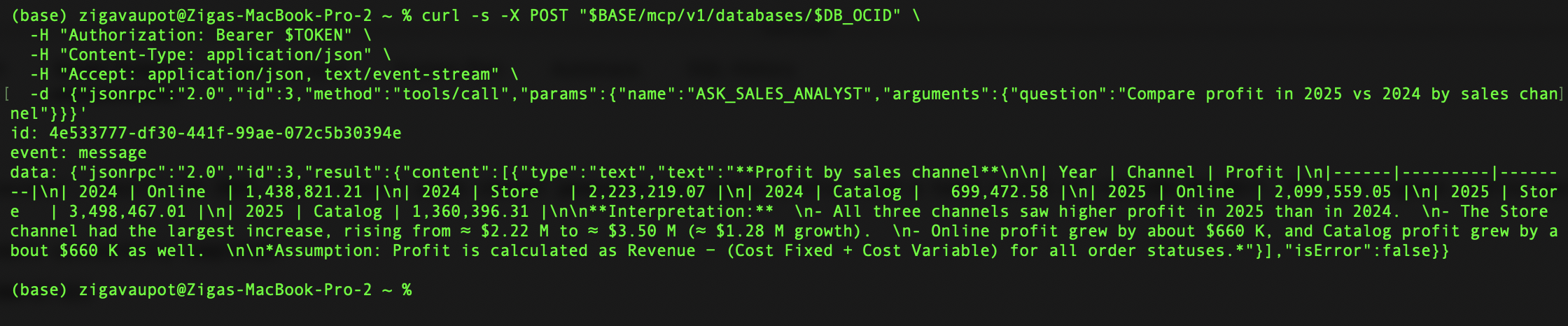 MCP tools/call to ASK_SALES_ANALYST