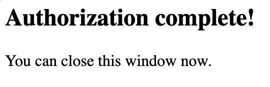 Authorization complete confirmation