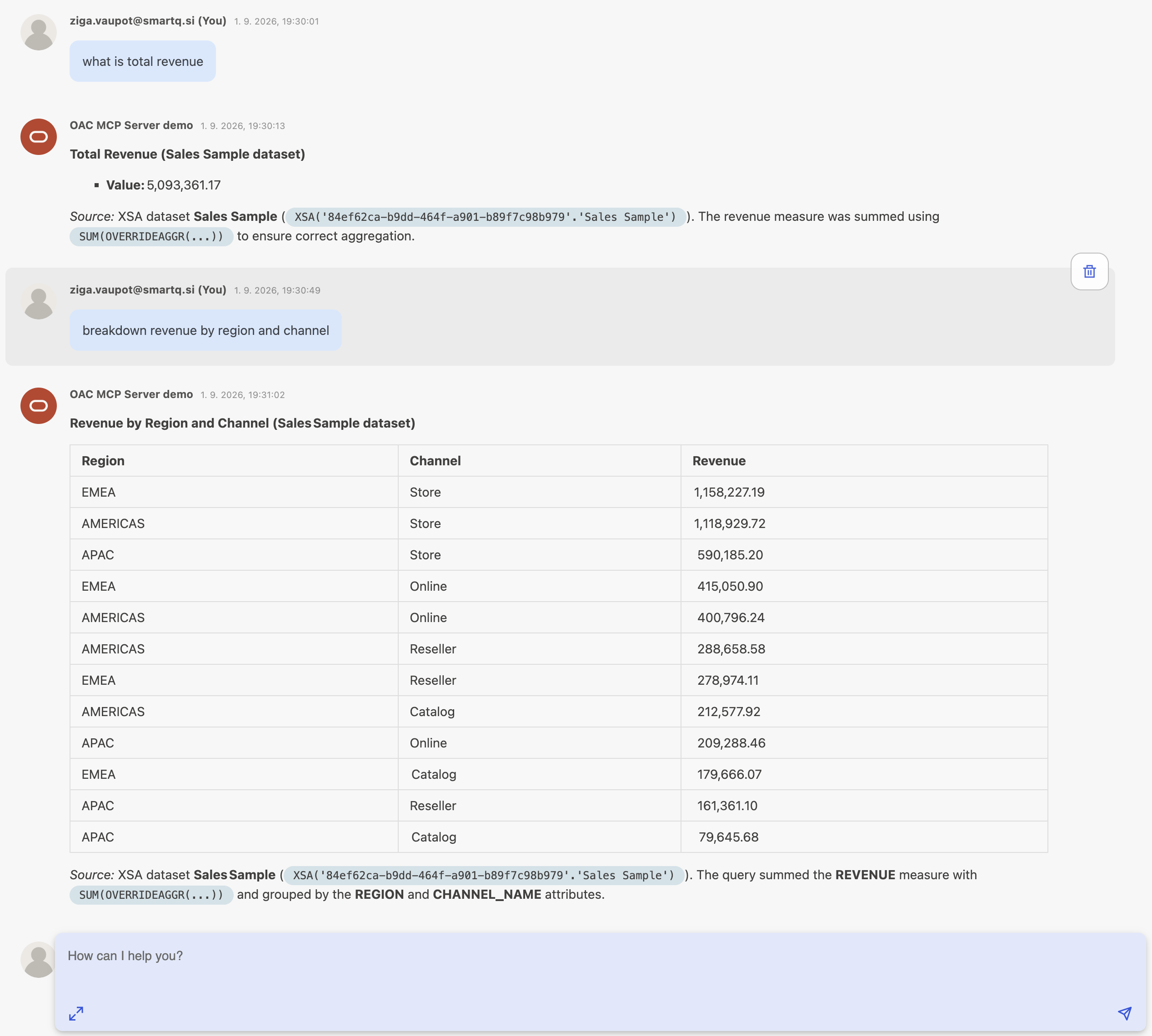 Chat dialog: Execute SQL