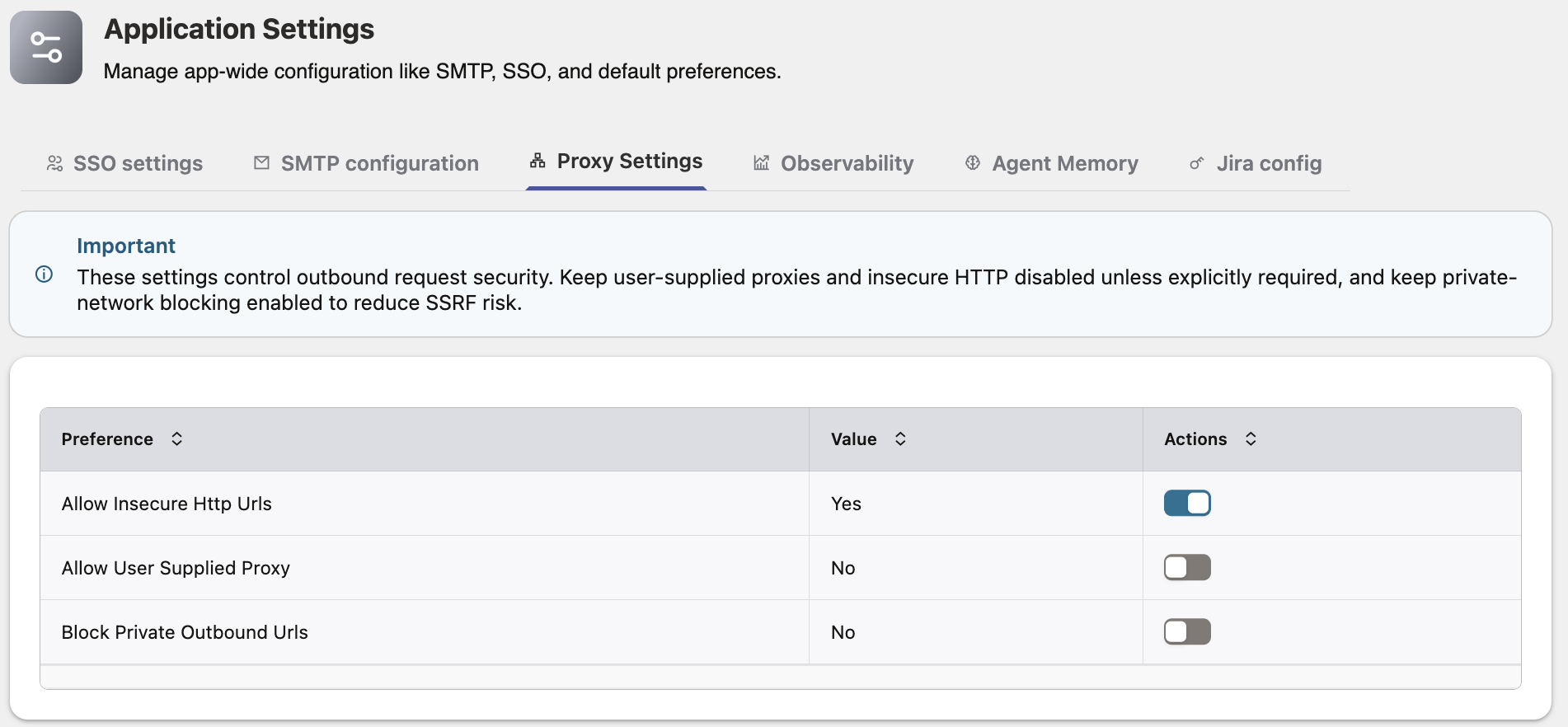 OPAF Proxy Settings