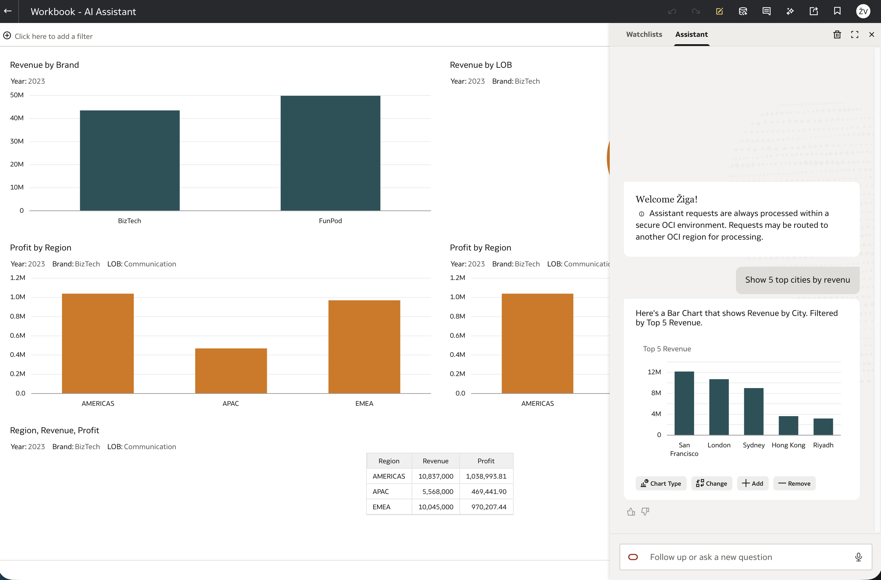 AI Assistant active in workbook Present mode
