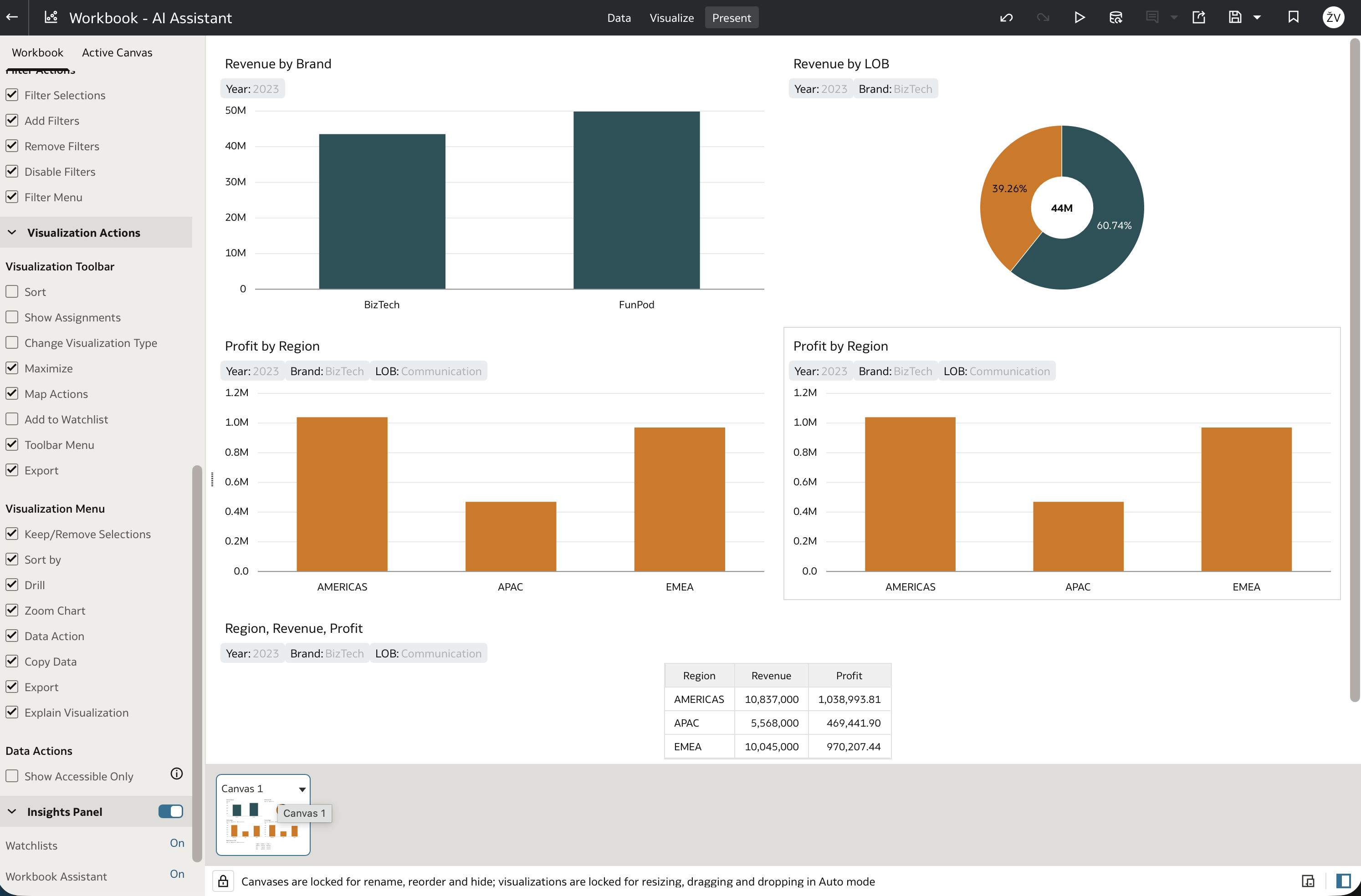 Enable the Insights panel in Present mode