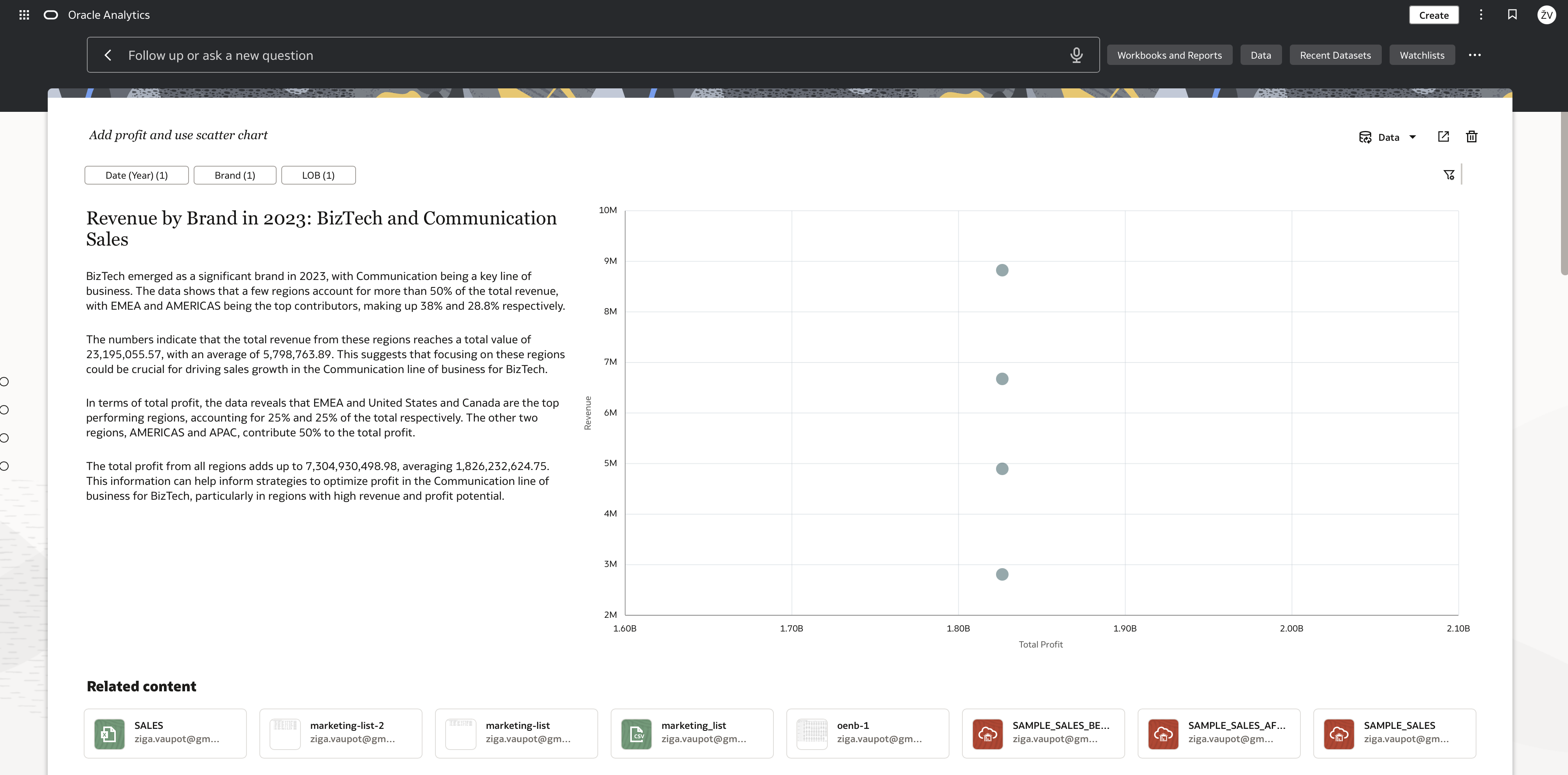 Continue the conversation, adjust filters, or open in a workbook