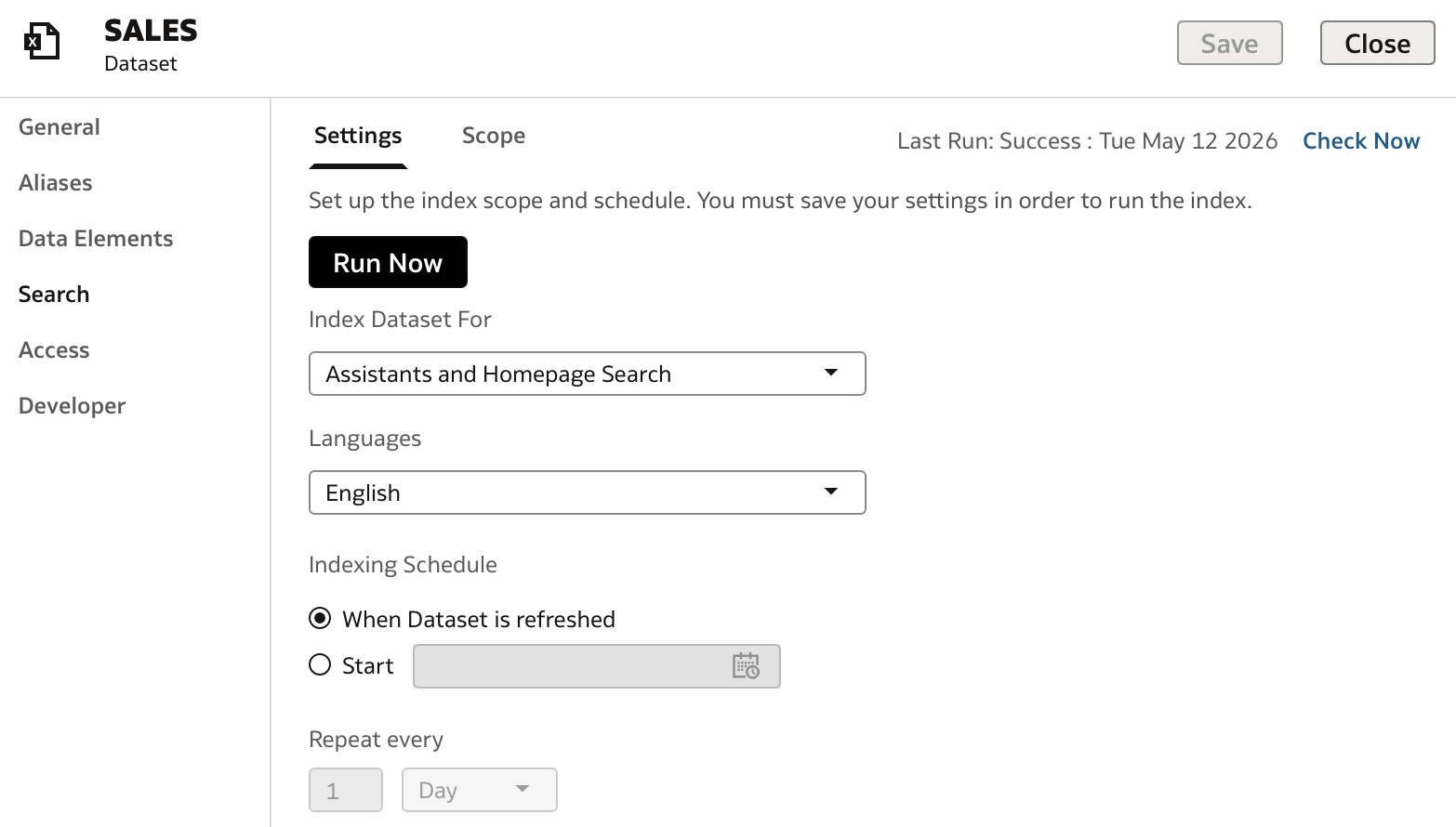 Ask BI dataset settings