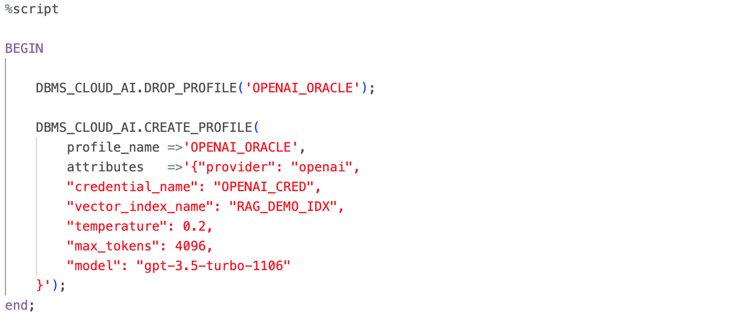 Create profile with Vector index