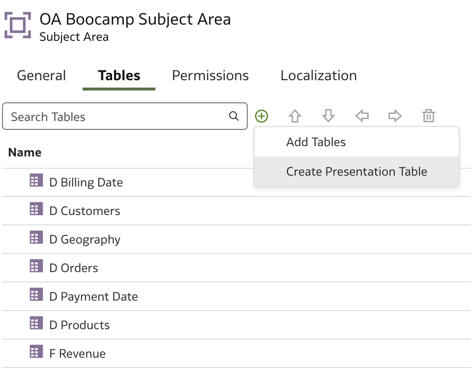 Create Presentation Table