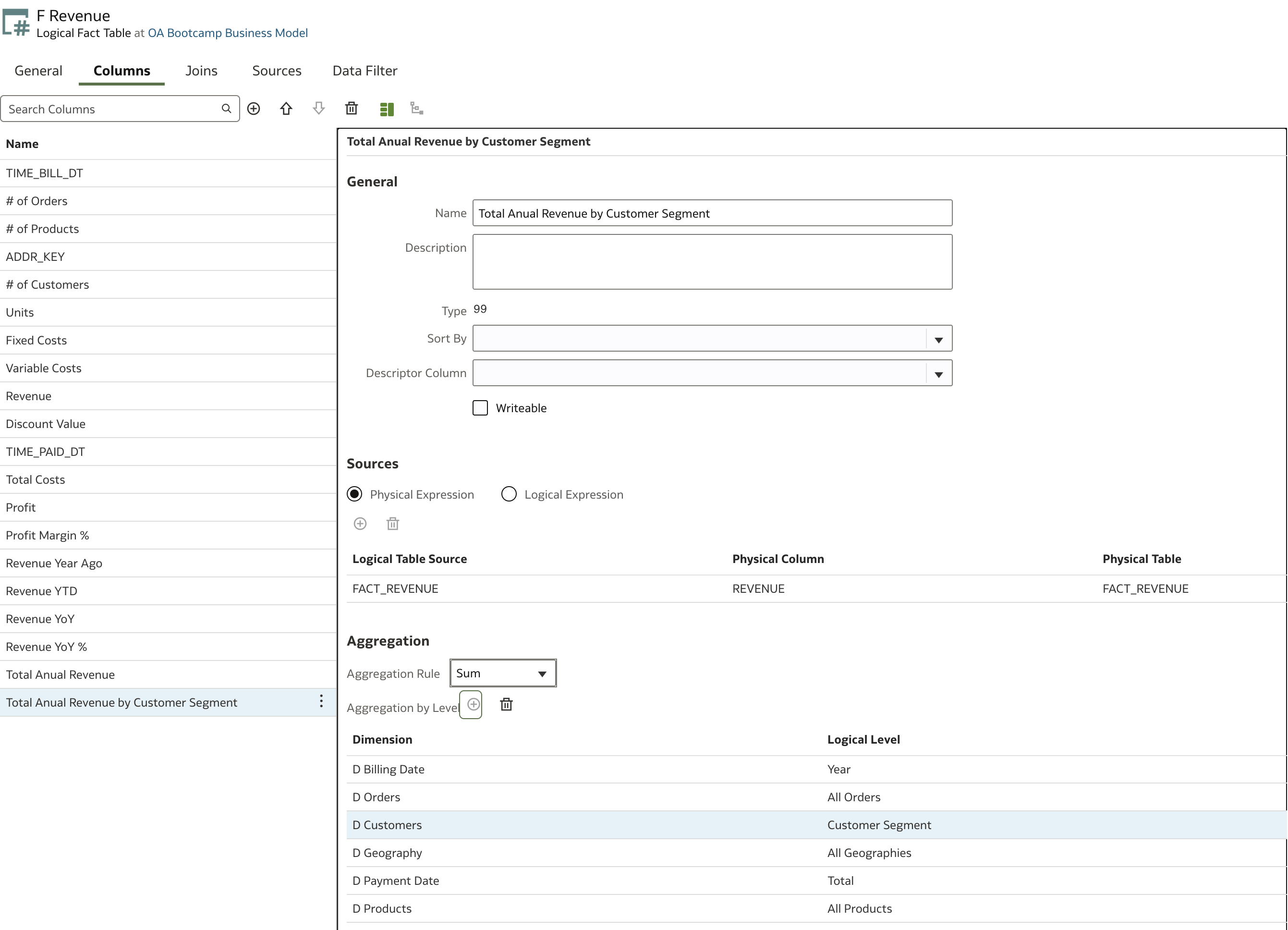 Level-Based Measure - Year/Customer Segment