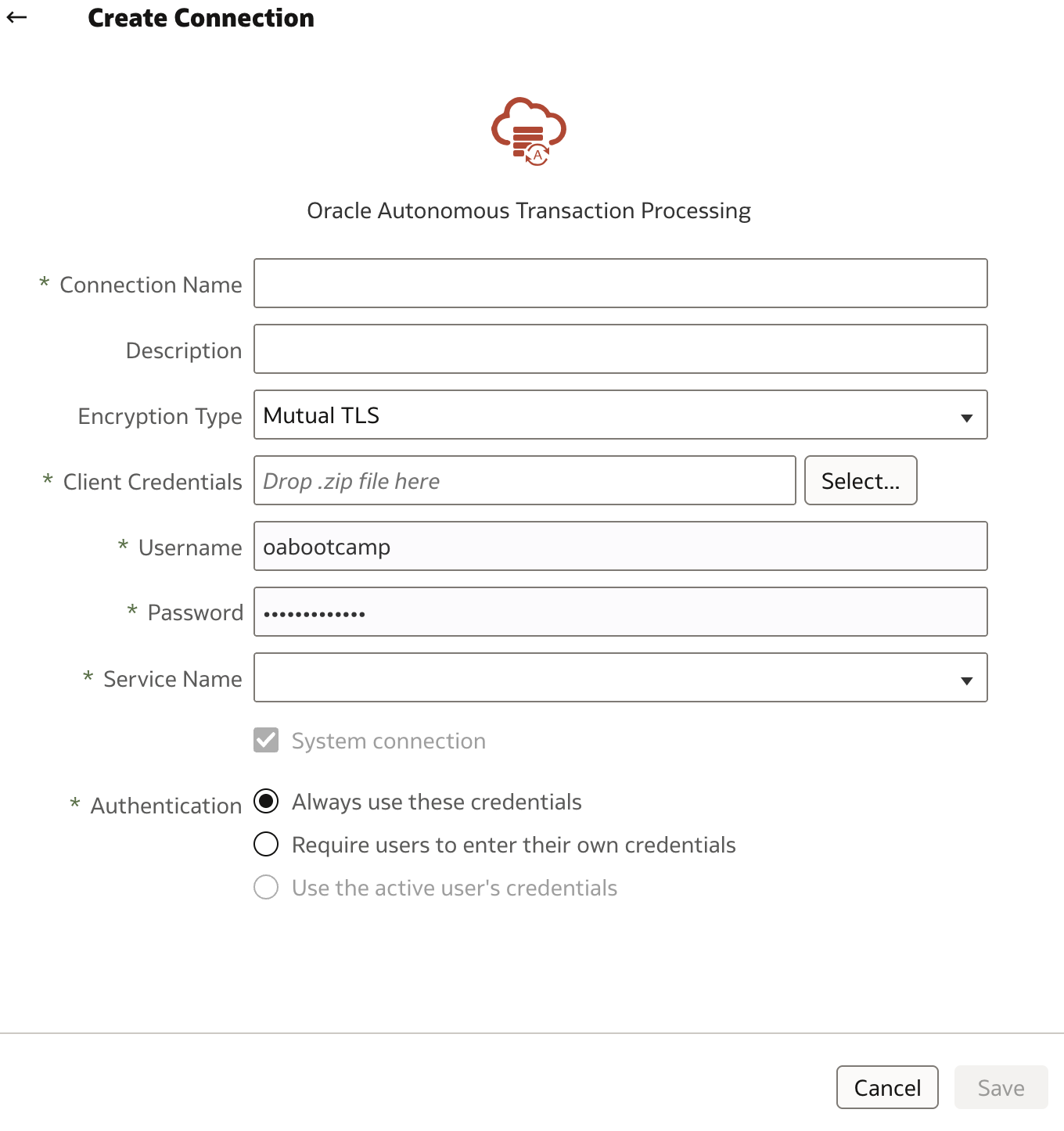 Create Connection with System Connection checked by default