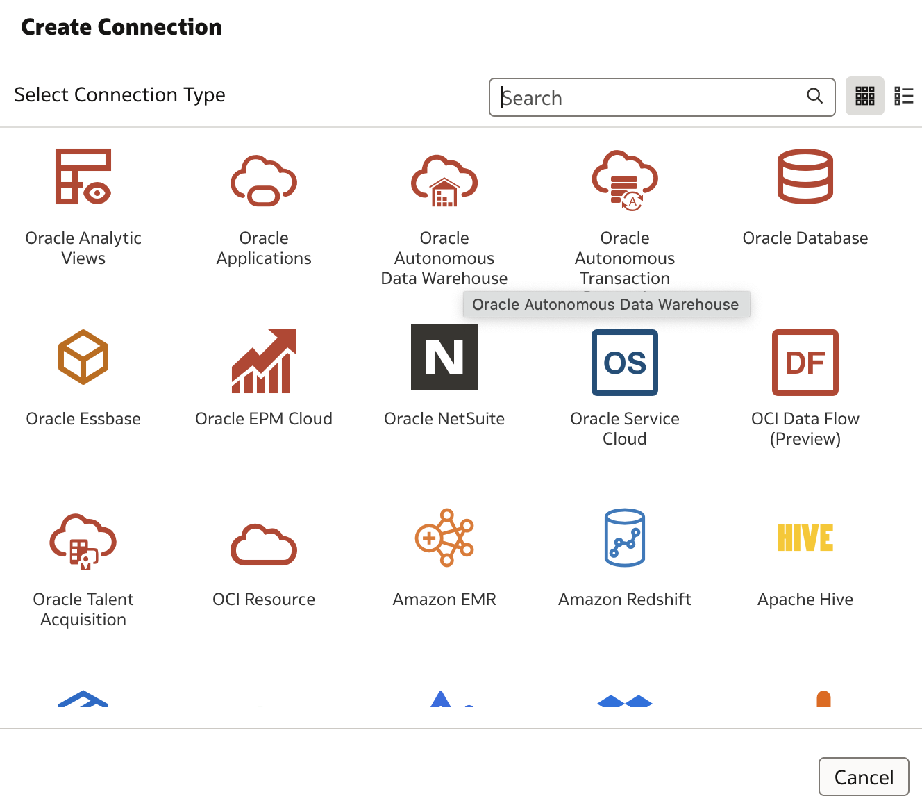 Select database type