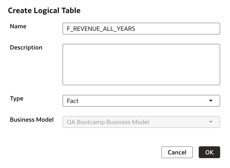Create logical table dialog