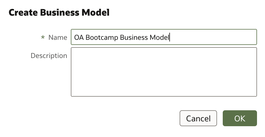 Create Business Model dialog