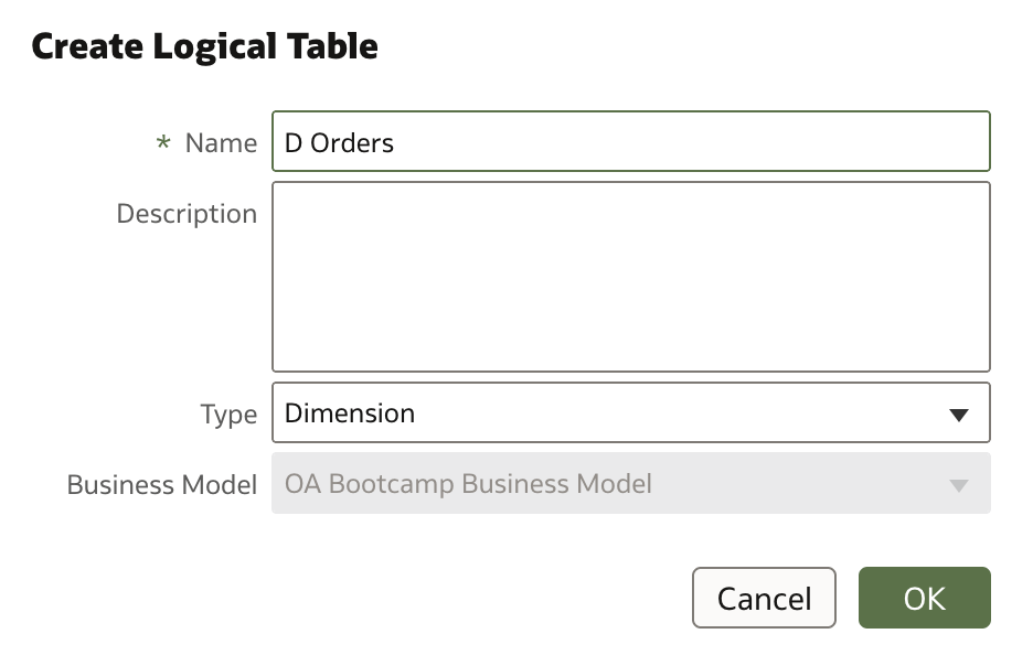 Create Logical Table dialog