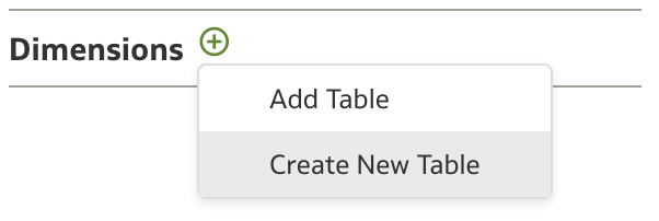 Dimensions - Create New Table