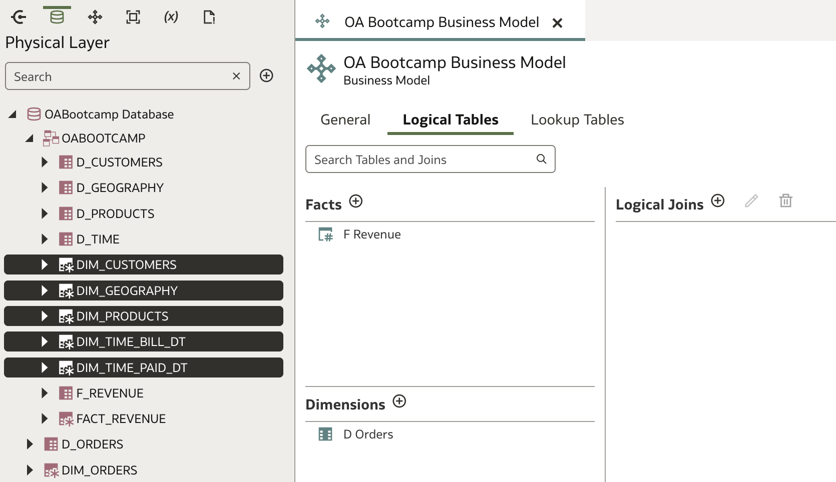 Select dimension tables
