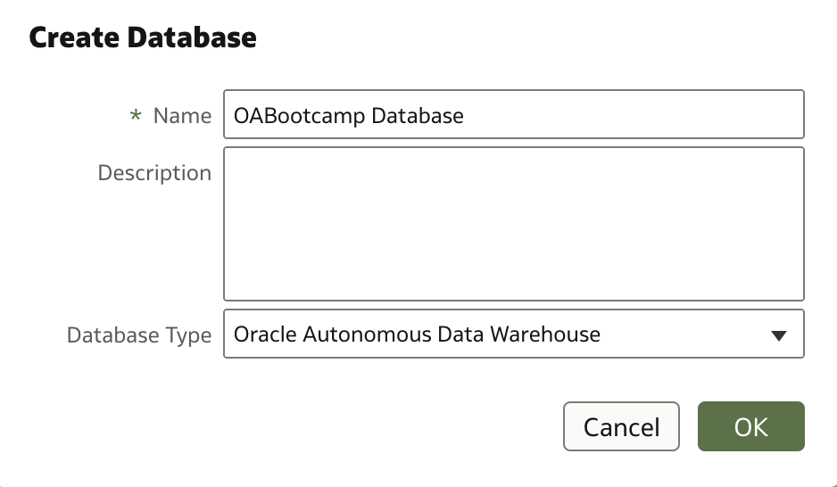 Create Database dialog