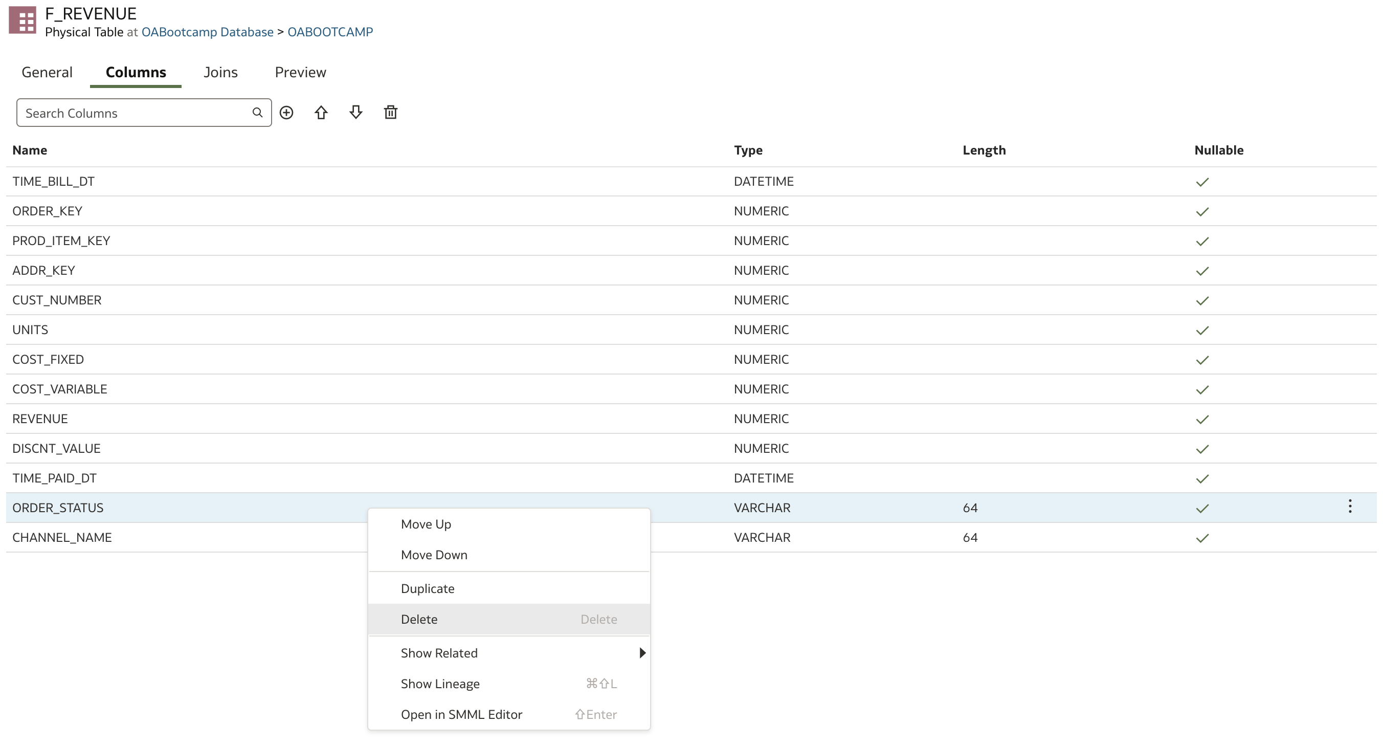 Delete ORDER_STATUS column