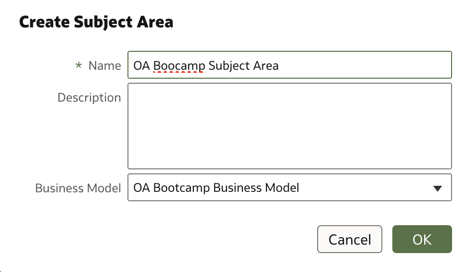 Create Subject Area - dialog