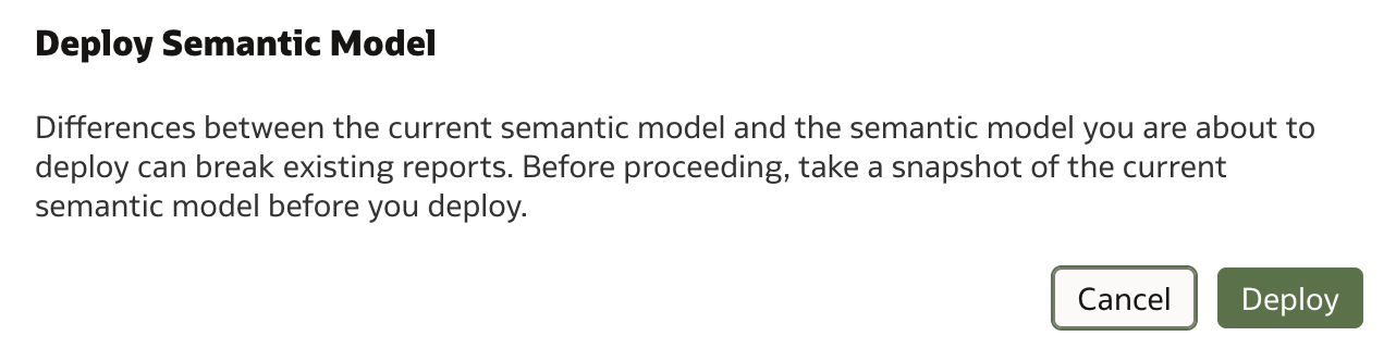 Deploy Semantic Model dialog