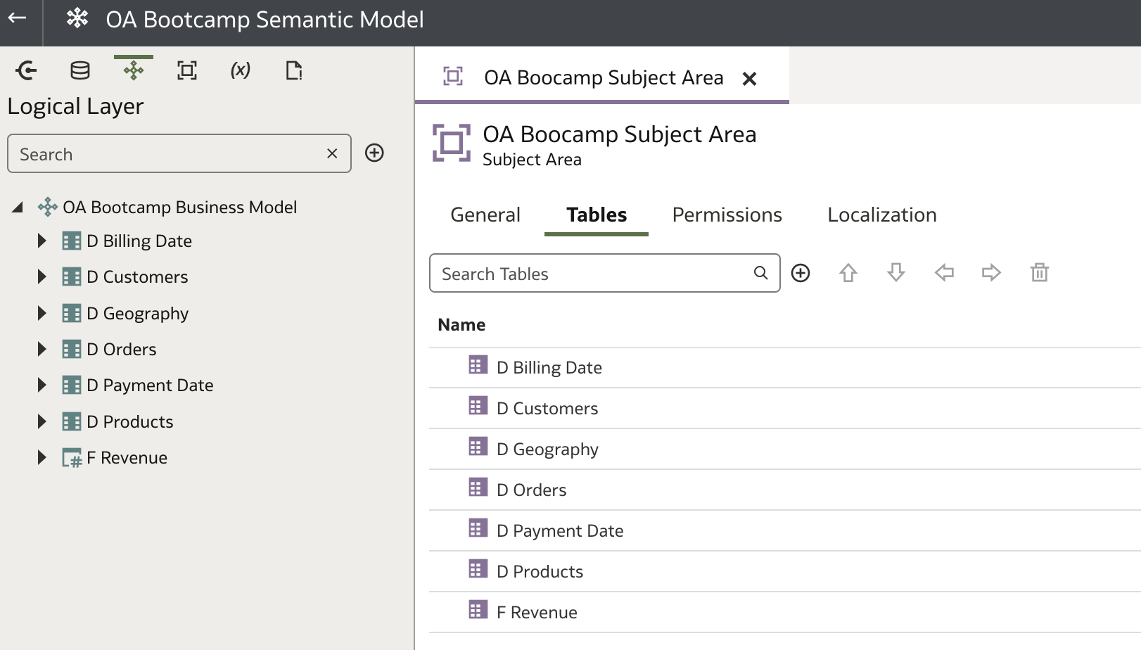 Drag and drop Logical table into Subject area