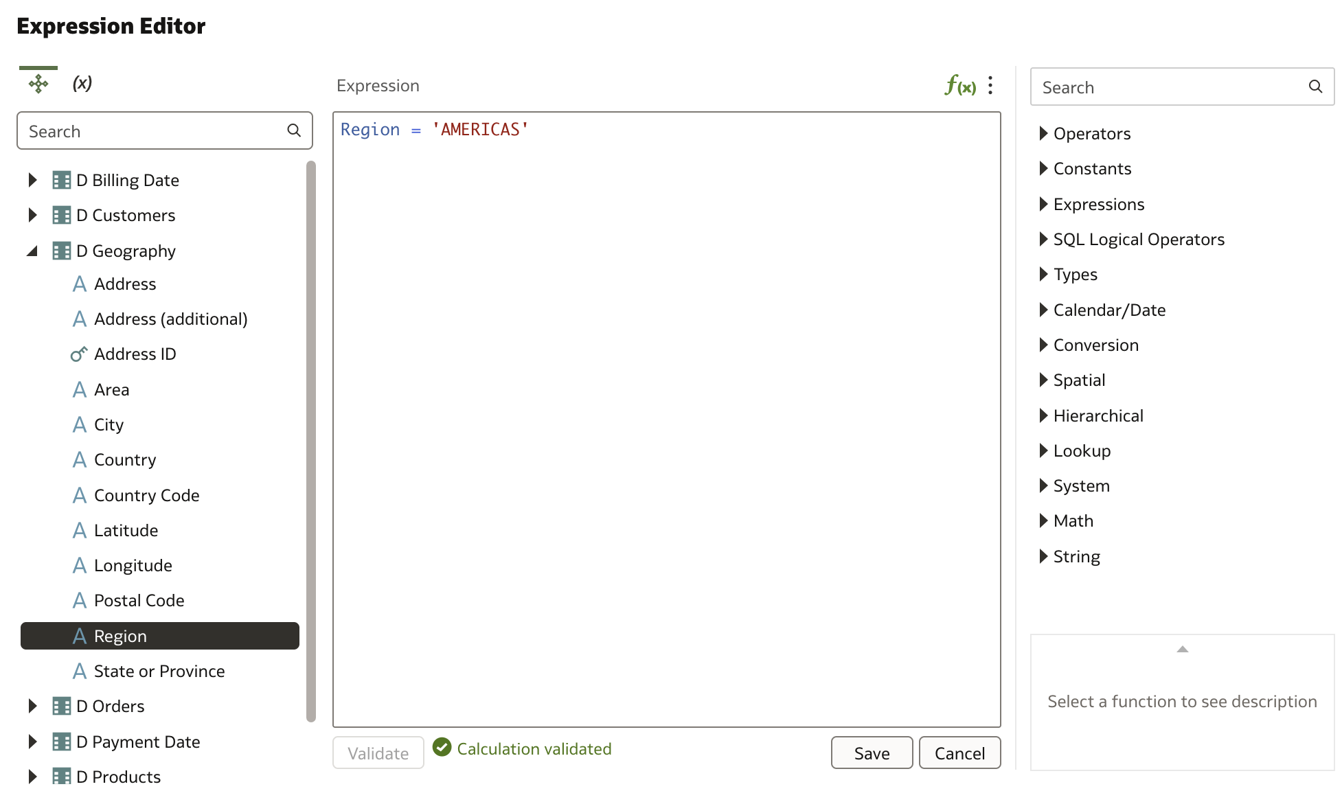 Data Filter - Expression Editor