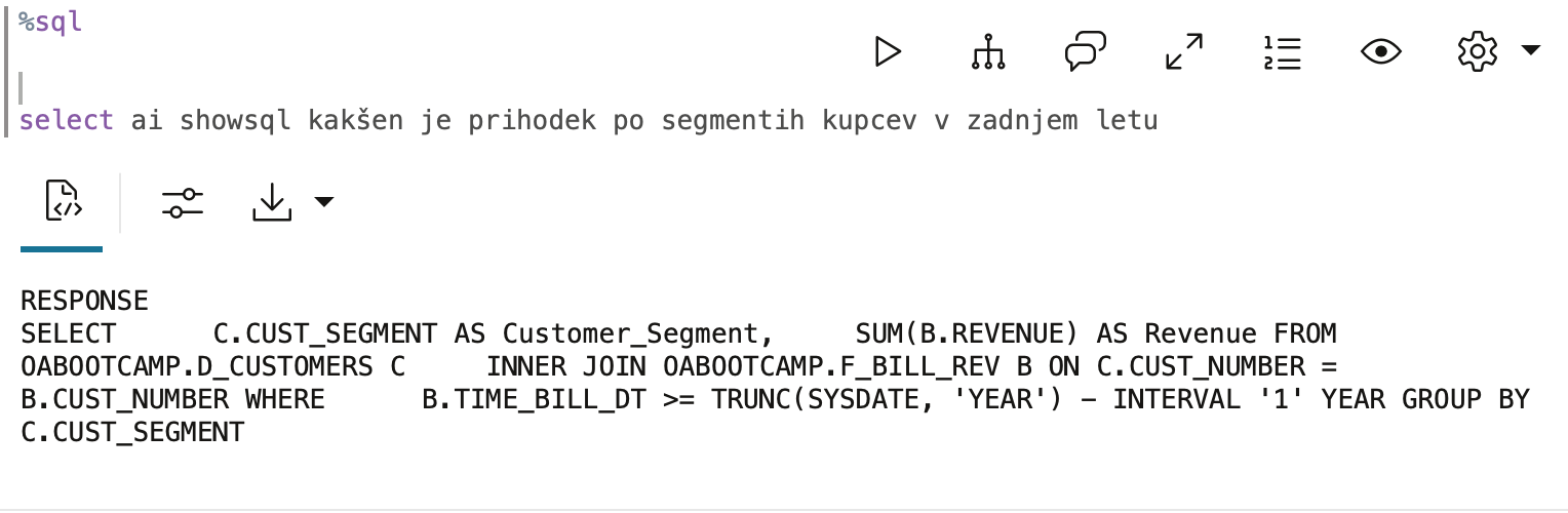 A bit more complex SELECT AI query using showsql