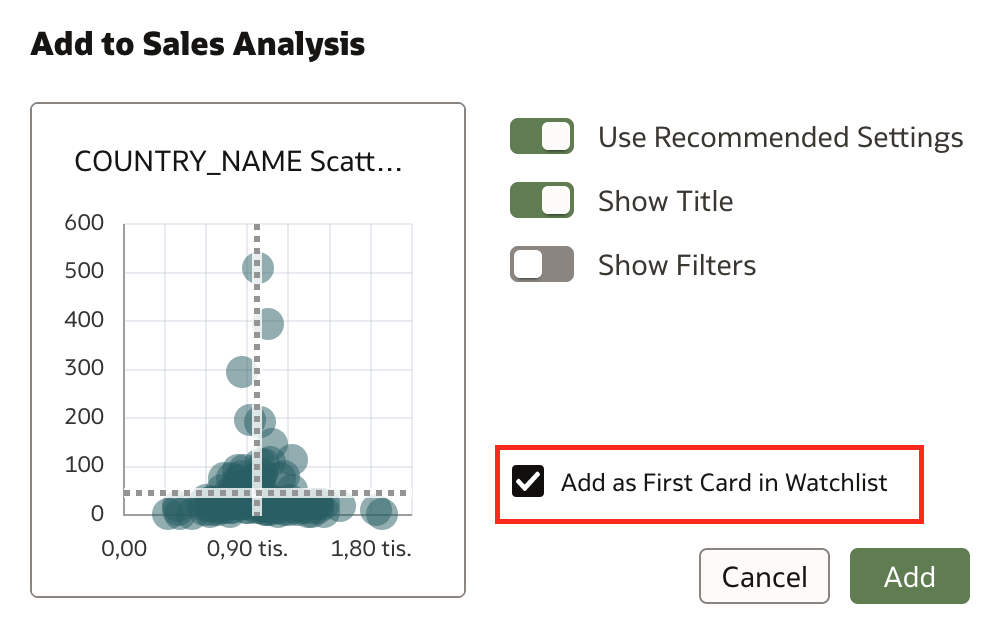 Add as a first card in a watchlist